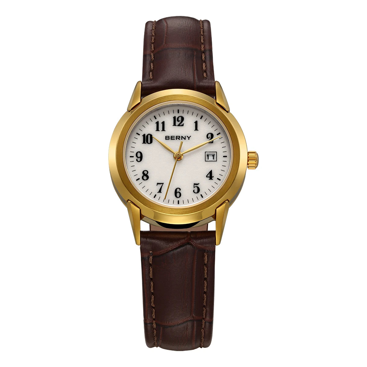 BENRY Golden Women's Quartz Watch Fashion Ladies Wristwatch Luminous Top Display Dial Leather Strap Waterproof Women Watches