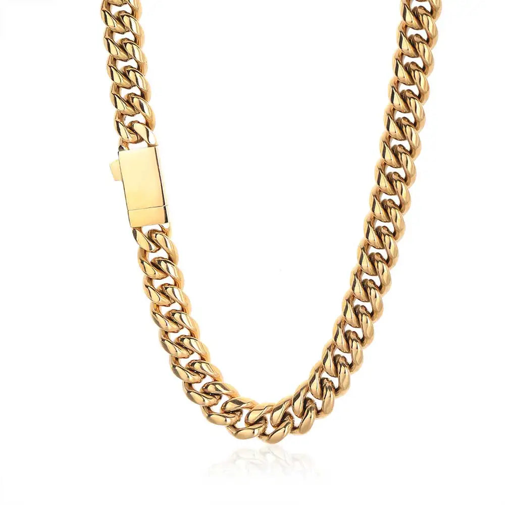NUOYA Custom Logo Stainless Steel Cuban Link Necklace Hip Hop Jewelry Miami Cuban Link Chain for Men ﻿