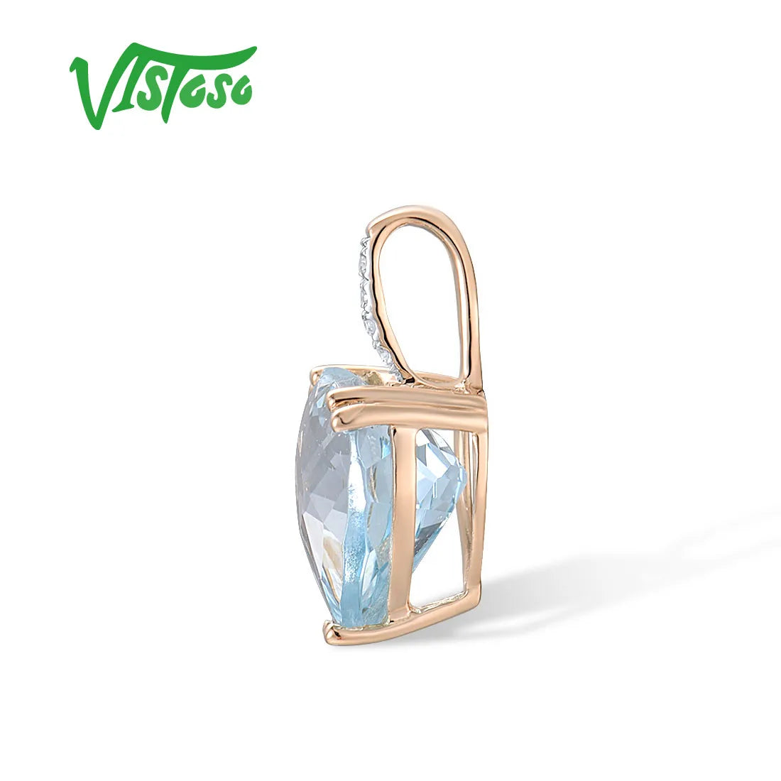VISTOSO Genuine 14K 585 Rose/White/Yellow Gold Pendant For Women Radiant Sky Blue Topaz/Garnet/Smoky Quartz Diamond Fine Jewelry