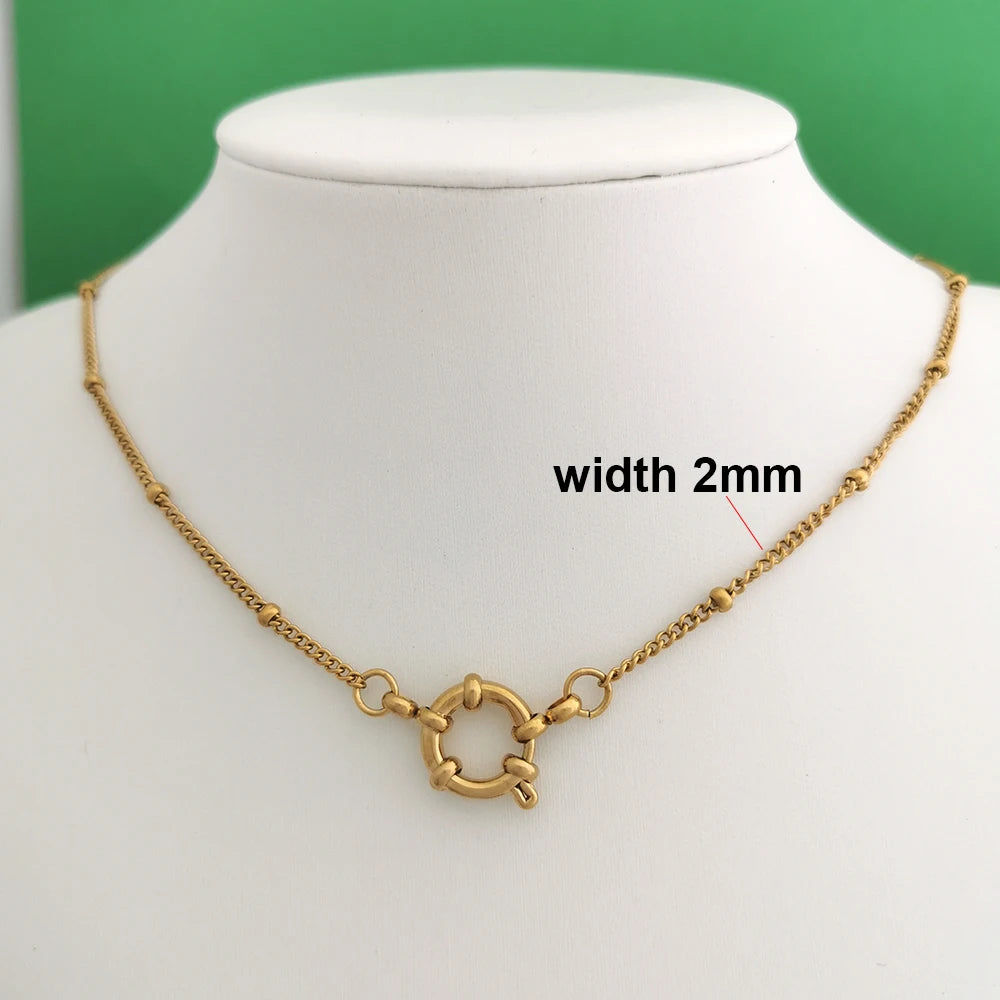 Spring Sailor Clasp Necklace Women Men Choker Stainless Steel Geometric Paperclip Link Chain Rolo PVD Gold Color Wholesale