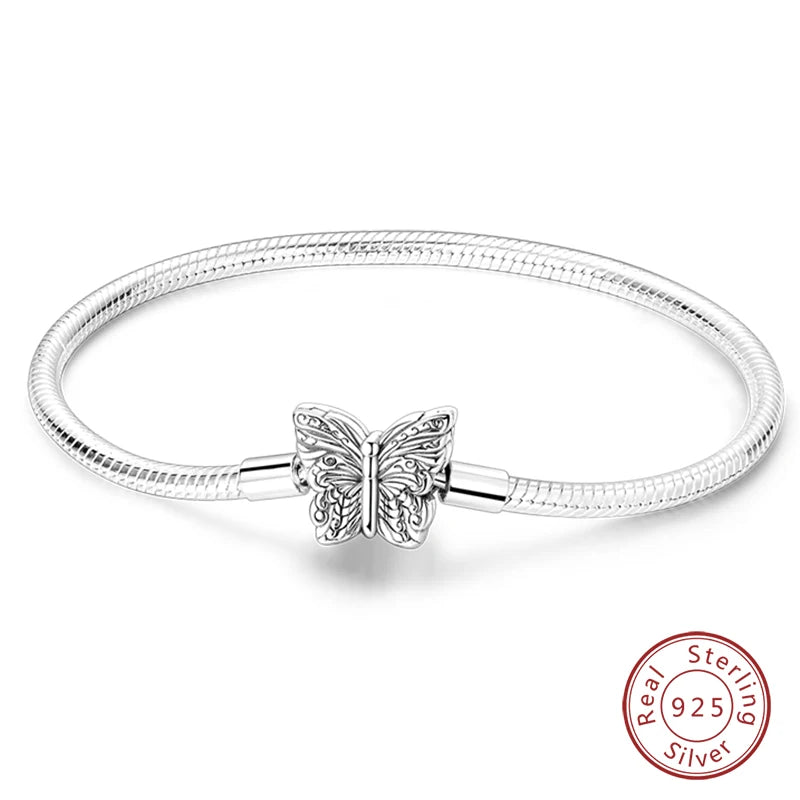 Bracelet Silver 925 Original 17-20CM Star Moon Sun Four Leaf Clover Green Zircon Bracelets Fit DIY Charms Birthday Jewelry Gifts
