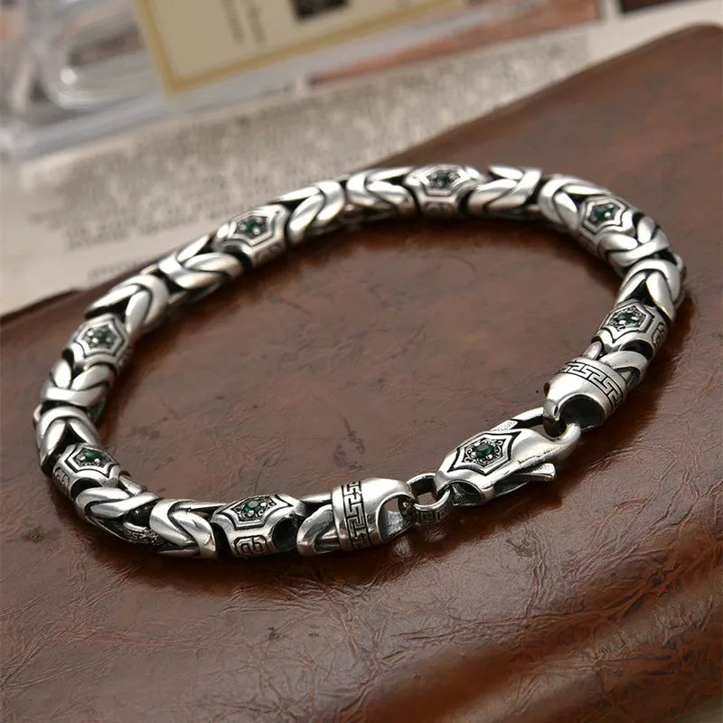 China-Chic Peace Pattern Bracelet for Men and Women Fashion Retro Diamond Set Handmade Bracelet Chain Simple Jewelry