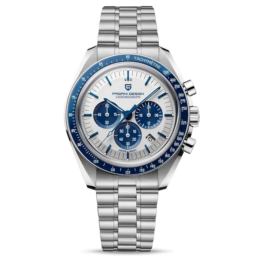 PAGANI DESIGN Silver Gold Moon Watches Luxury Quartz Watch For Men Auto Date Chronograph AR Sapphire crystal watch Men 2025 New