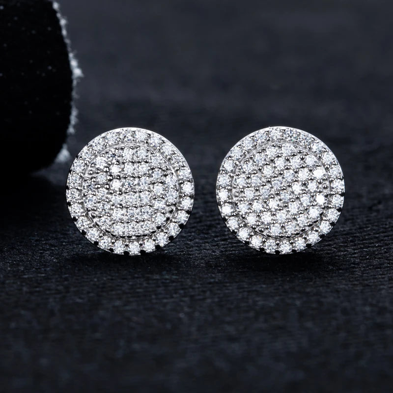 MossanRappr 0.9cttw Moissanite Bling Round Stud Earrings 925 Sterling Silver Fashion Hip Hop Jewelry Gifts for Women and Men