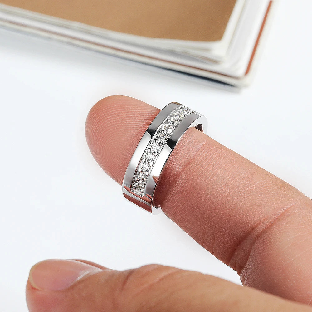 Serenity 2mm D Color Moissanite Rings for Men Gift 100% S925 Sterling Silver Plated 18K Lab Diamond Eternity Rings Fine Jewelry