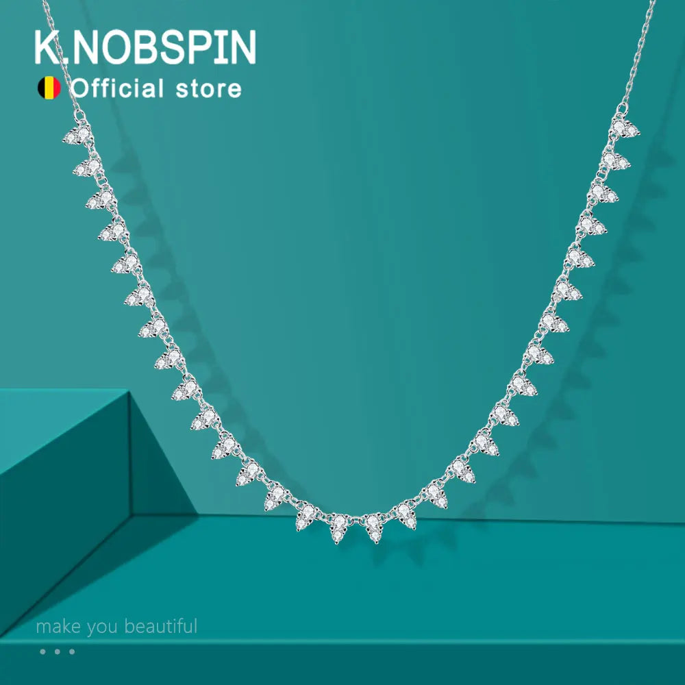 KNOBSPIN 2mm/3mm D Color Moissanite Tennis Necklace s925 Sterling Silver 18inch Chain, Wedding Necklaces for Women Fine Jewelry