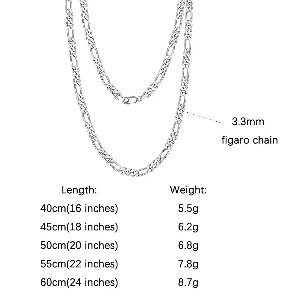 Rinntin 925 Sterling Silver 3.3mm Diamond-Cut Figaro Chain Necklace For Men Women Fashion Silver Necklace Luxury Jewelry SC34