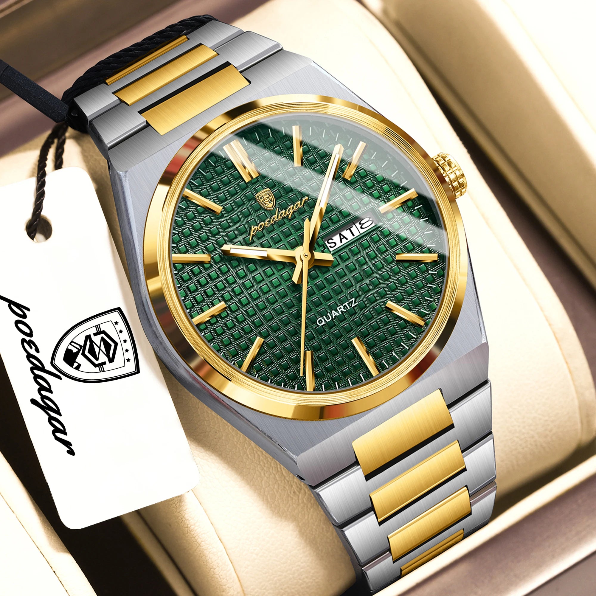 POEDAGAR Top Original Quartz Men Clock Waterproof Luminous Stainless Steel Man Wristwatch Date Week Business Men's Watches Reloj