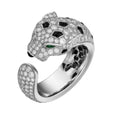 925 Sterling Silver Black Enamel Spot Full CZ Carbon Diamond Panther Leopard Open Rings Luxury Designer Jewelry for Men or Women