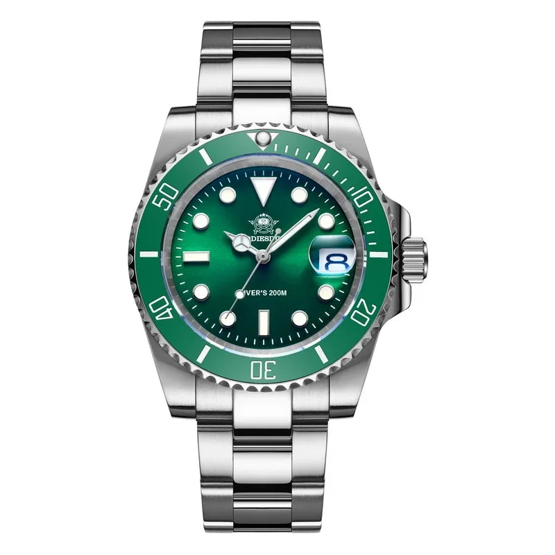 ADDIESDIVE Business Men's Quartz Watch Stainless Steel 200M Diving Waterproof Watches Super Luminous Calendar Display Wristwatch