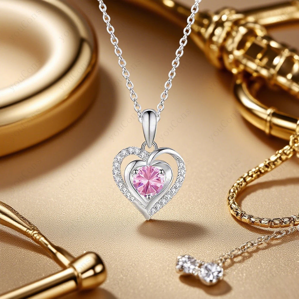 Heart Zircon Necklace Pendant With Apple Gift Box 2025 New Jewelry Set For Wife Girlfriend Christmas Valentine Anniversary Gift