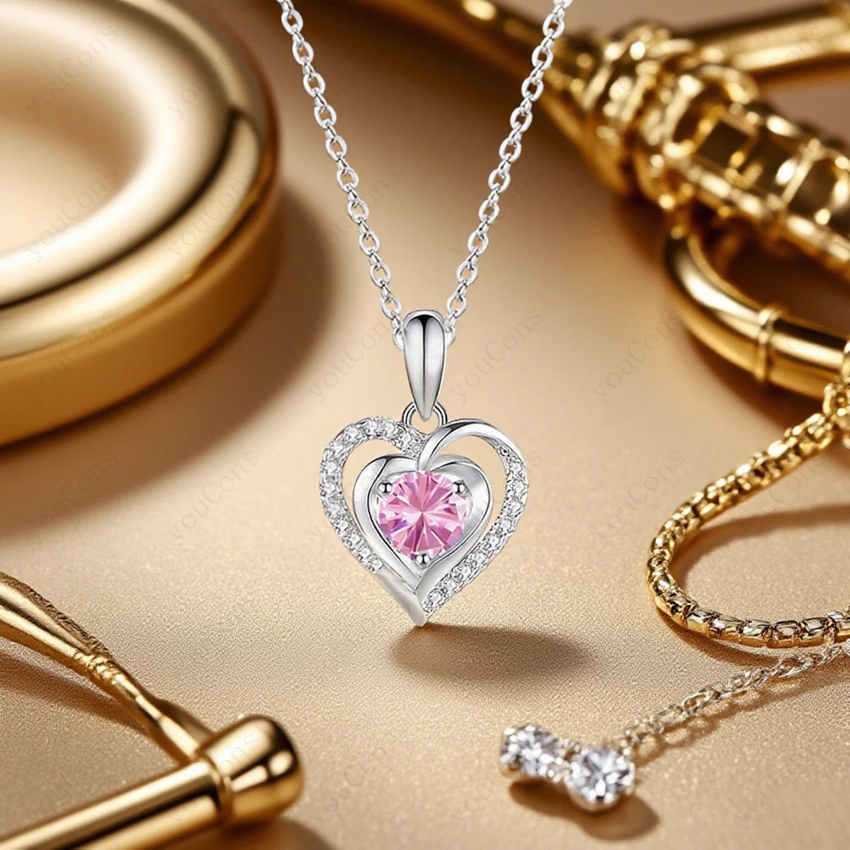 Heart Zircon Necklace Pendant With Apple Gift Box 2025 New Jewelry Set For Wife Girlfriend Christmas Valentine Anniversary Gift