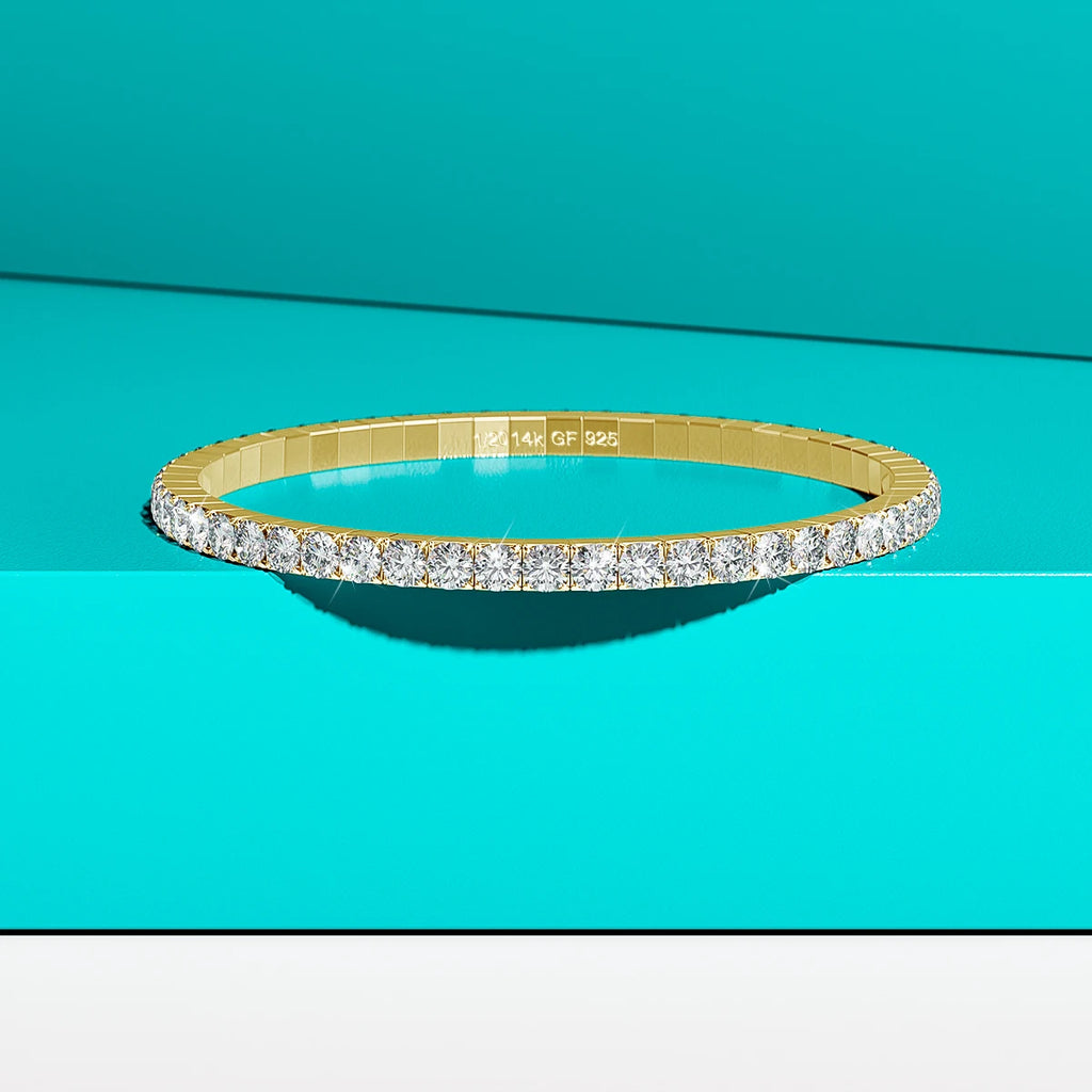 14K Gold Filled Moissanite Tennis Bracelet D Color VVS1 Lab Diamond Jewelry Stretch Rope Hand Chain Wedding Gifts for Women Man
