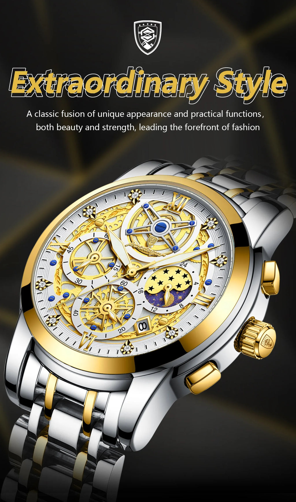 POEDAGAR Luxury Men's Quartz Watches Stainless Steel Date Chronograph Men Wristwatch Waterproof Luminous Fashion Man Watch Reloj