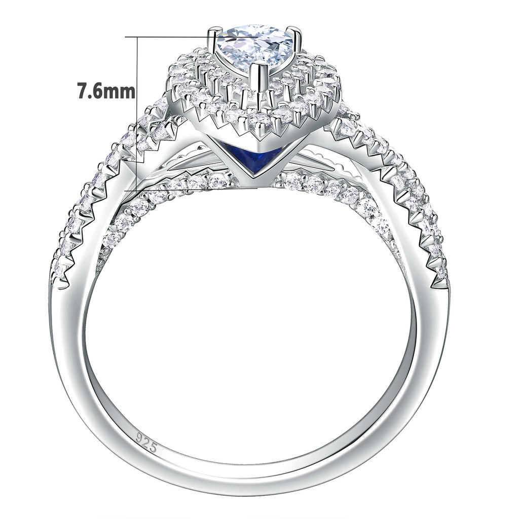 Newshe 2 Pcs 925 Sterling Silver AAAAA Zircon Moissanite Wedding Rings for Women Engagement Ring Sets Pear Shape Teardrop