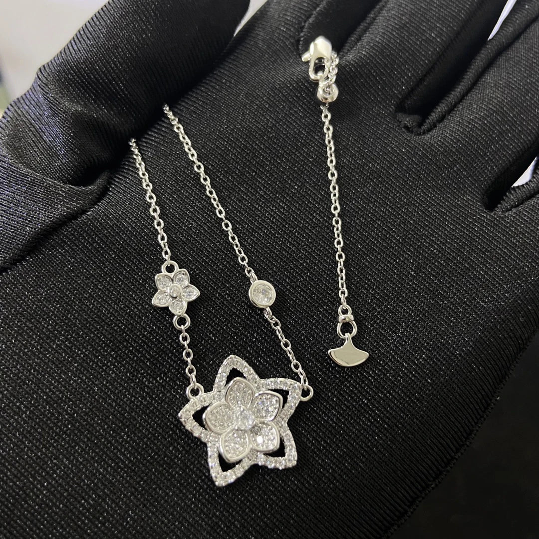 S925 Silver Women's Necklace, Fashionable Design Pentagram and Butterfly Pendant Necklace, Holiday Gift