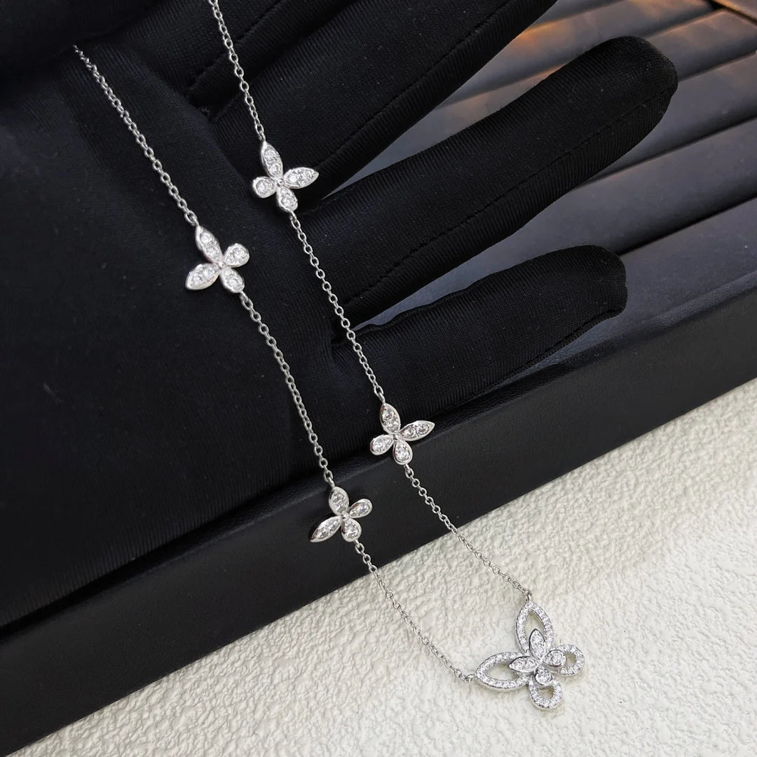 S925 Silver Women's Necklace, Fashionable Design Pentagram and Butterfly Pendant Necklace, Holiday Gift