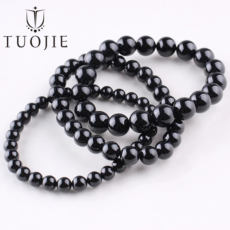 Natural 6 8 10mm Black Tourmaline Beads Bracelet Genuine Round Smooth Gemstone Beads Bracelets for Women Fashion Cheap Jewelry