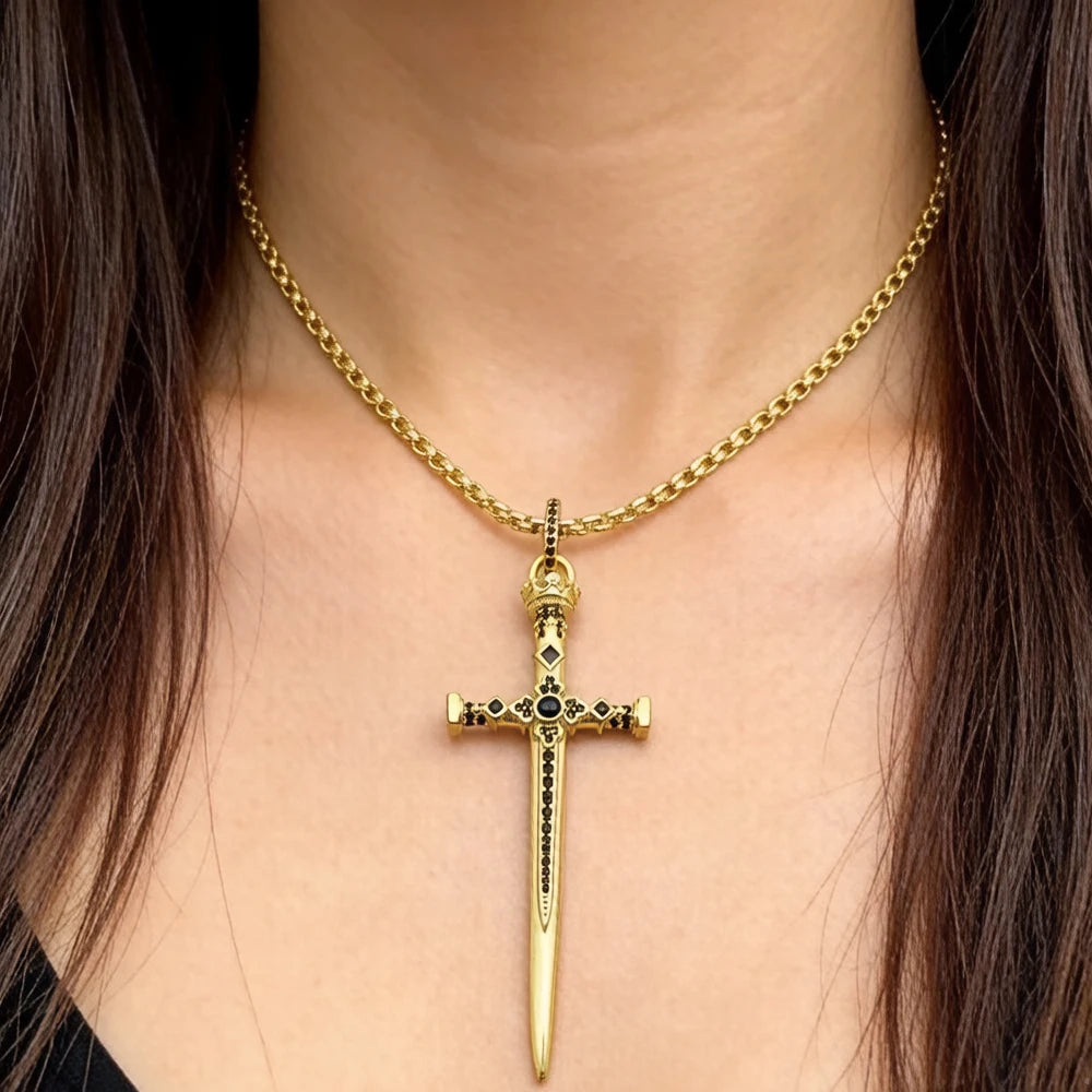 Sword Pendant Link Chain Necklace Summer Brand New Fine Jewelry Europe 925 Sterling Silver Vintage Gift For Women Men