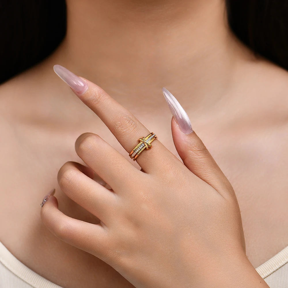 CHARMING Fine Moissanite Band Ring S925 Sterling Sliver Brilliant Diamond for Women 3 Rings Connect for Engagement Jewelry Gifts