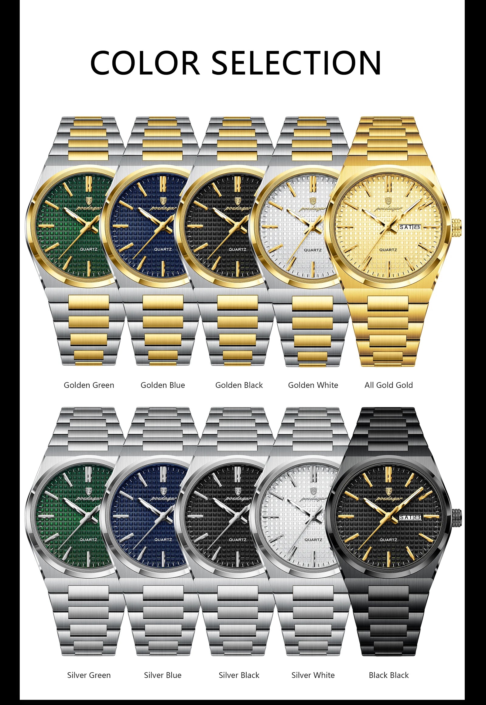 POEDAGAR Top Original Quartz Men Clock Waterproof Luminous Stainless Steel Man Wristwatch Date Week Business Men's Watches Reloj
