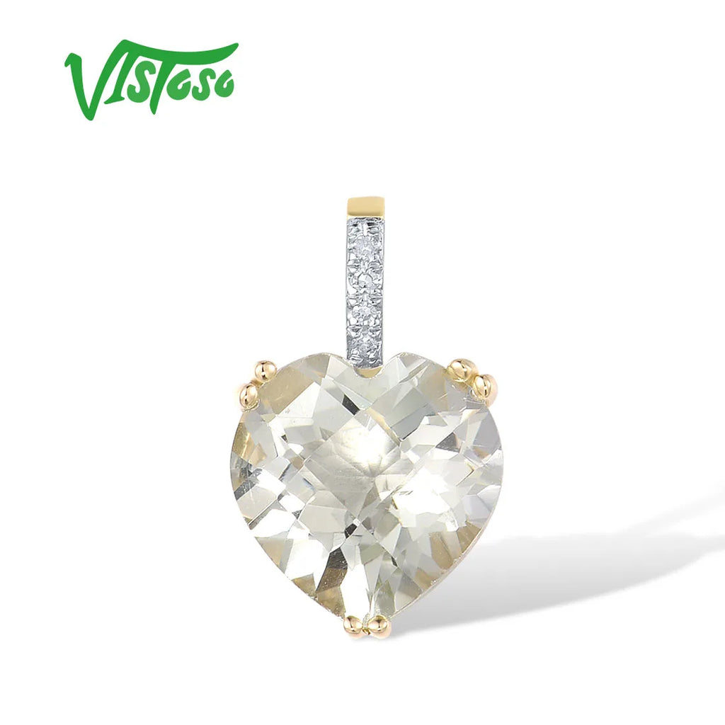VISTOSO Genuine 14K 585 Rose/White/Yellow Gold Pendant For Women Radiant Sky Blue Topaz/Garnet/Smoky Quartz Diamond Fine Jewelry