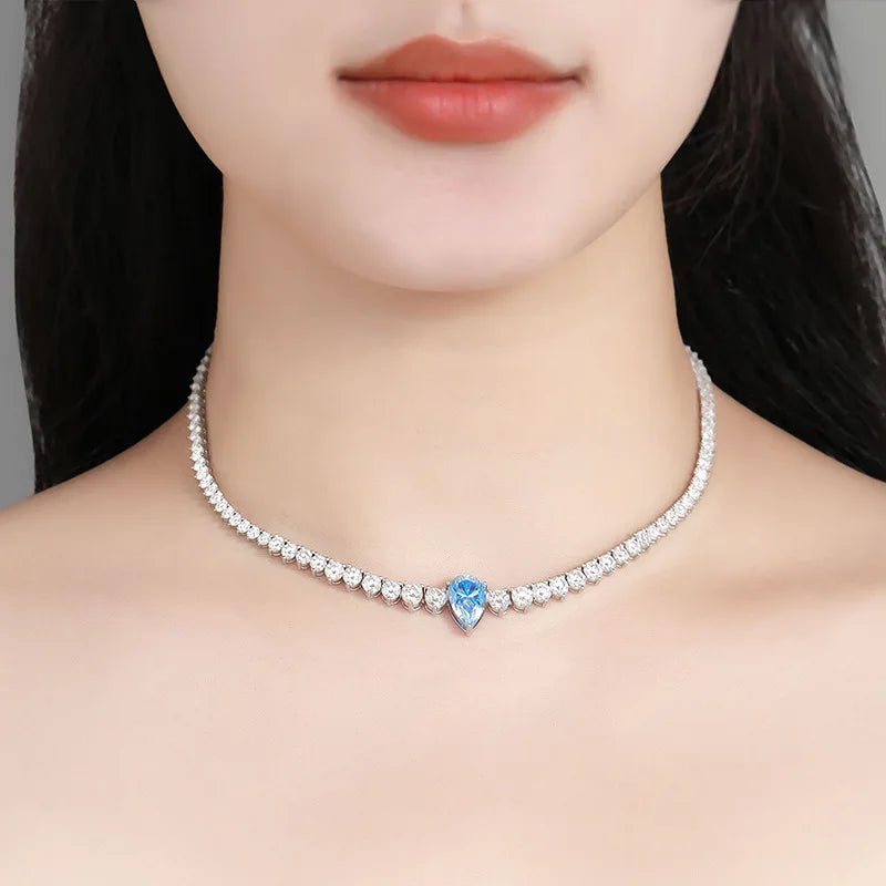HORRIPAL DVVS1 3 Claws Pear Moissanite Necklace for Women 925 sterling Silver GRA Certified Elegant Luxury Wedding Fine Jewelry