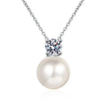 925 Sterling Silver Pearl Pendant Necklace D VVS1 Moissanite Crown Setting Pearl Charm Necklace For Women