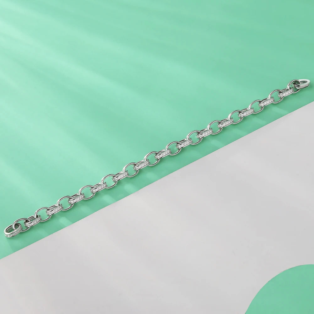 TEMGF New 1.2mm Moissanite Bracelet 925 Sterling Silver Buckle Chain for Women Men Fine Jewelry Couple Unique Love Birthday Gift