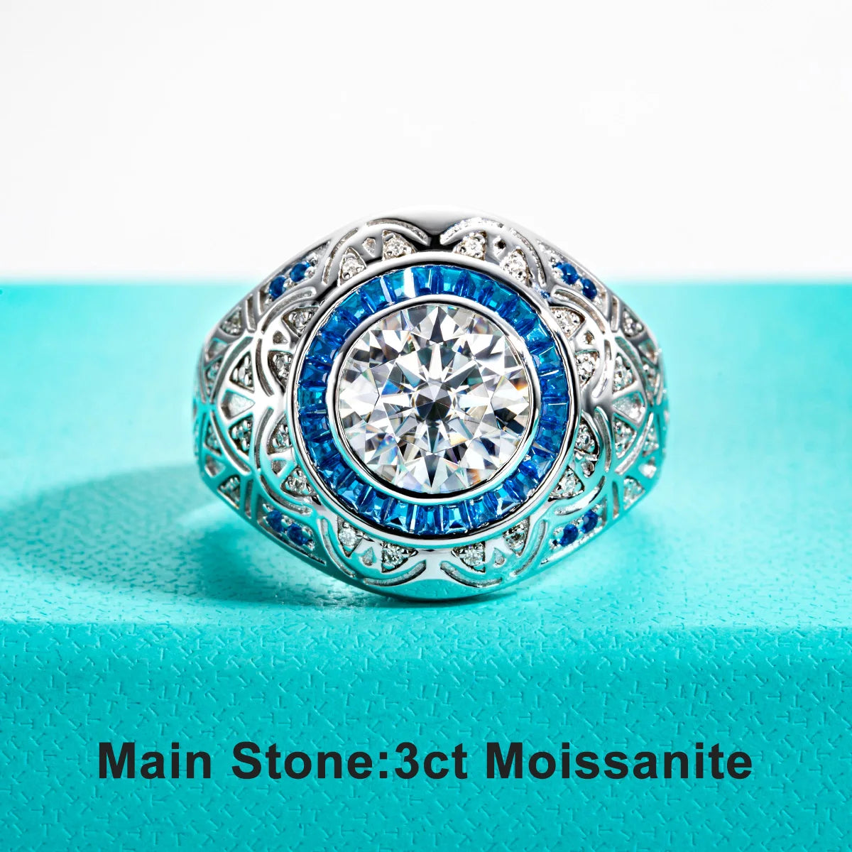 AnuJewel 3ct D Color Moissanite Men Ring 925 Sterling Silver Gold Plated Lab Created Diamond Vintage Engagement Ring For Men