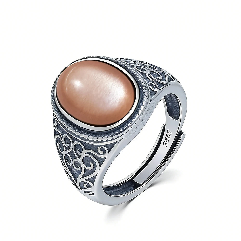 925 Sterling Silver Vintage Natural Tiger's Eye Stone 10*14MM Retro Style Large Stone Finger Rings Fine Jewelry For Men