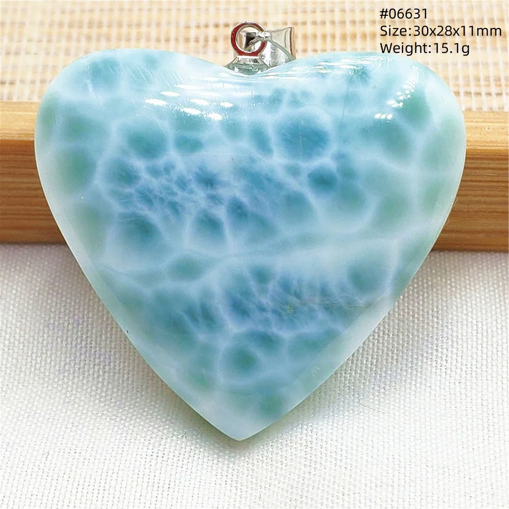 Natural Blue Larimar Heart Pendant Necklace Gemstone Women Men Larimar 17.5*19mm 18K Gold Love Larimar Fashion Jewelry AAAAAA