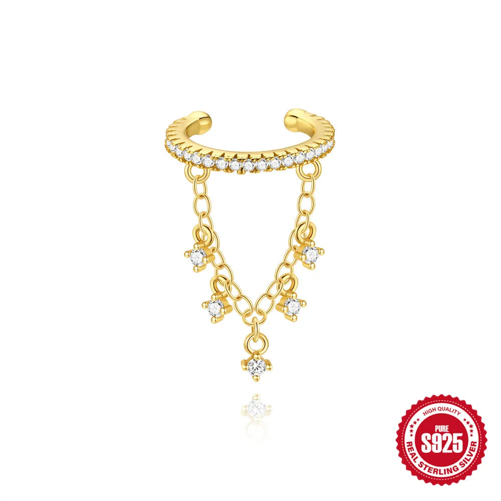 AIDE 1pcs 925 Sterling Silver Zircon Earring For Women Chain Cuffs Earring Pendientes Brincos Aretes Fine Jewelry Party Gifts