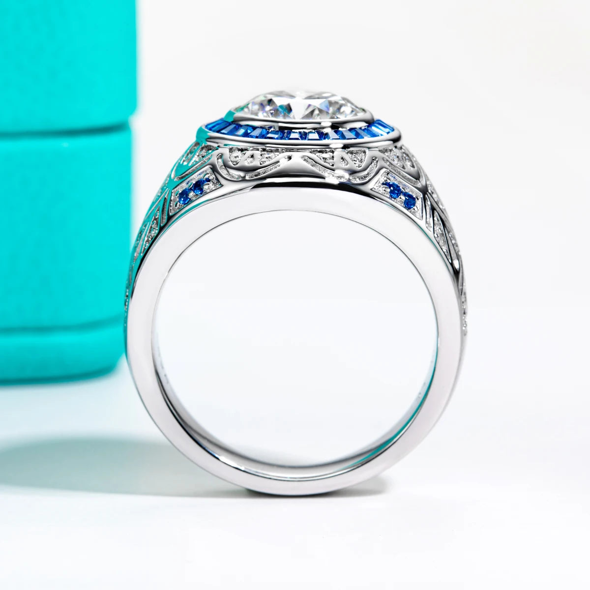 AnuJewel 3ct D Color Moissanite Men Ring 925 Sterling Silver Gold Plated Lab Created Diamond Vintage Engagement Ring For Men