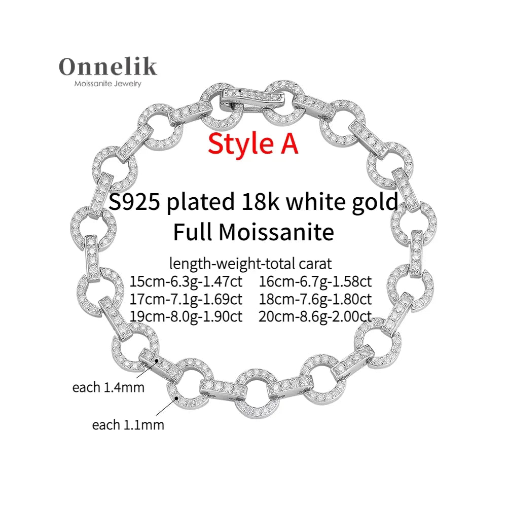 Onnelik Full 3mm Tennis Moissanite Bracelet for Woman Sparkling Diamond S925 Sterling Sliver Party Wedding Bangles Jewelry