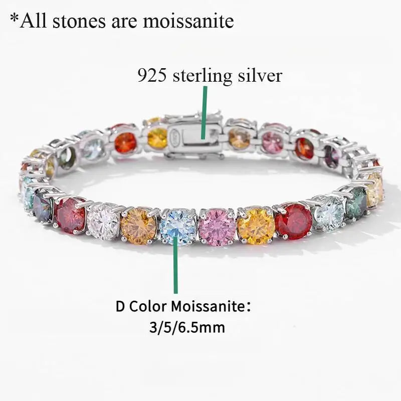 TY 3MM 5MM 6.5MM Colored Tennis Moissanite Gemstone Bracelets Hand Chain 100% 925Sterling Sier Fine Jewelry Party Gift