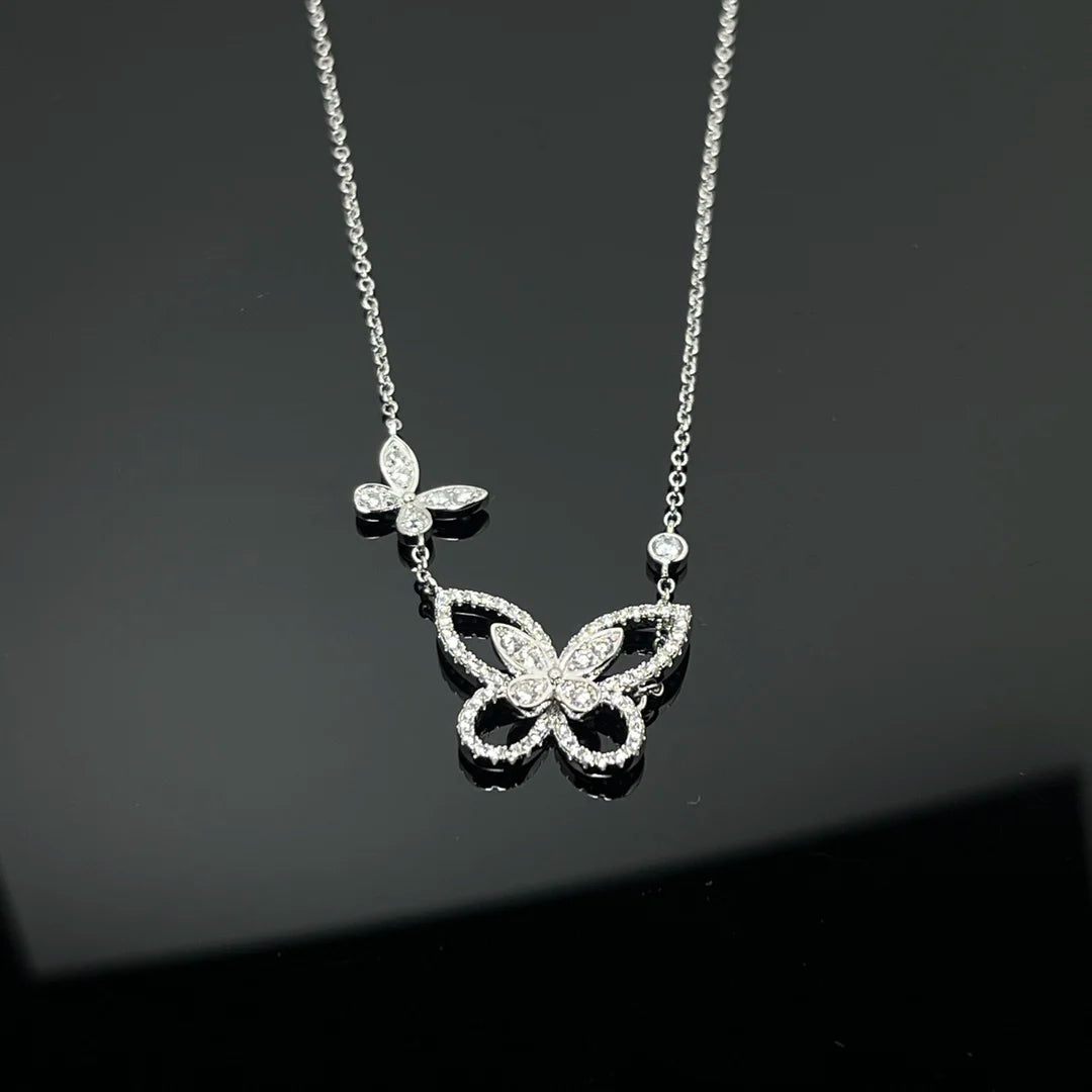 S925 Silver Women's Necklace, Fashionable Design Pentagram and Butterfly Pendant Necklace, Holiday Gift