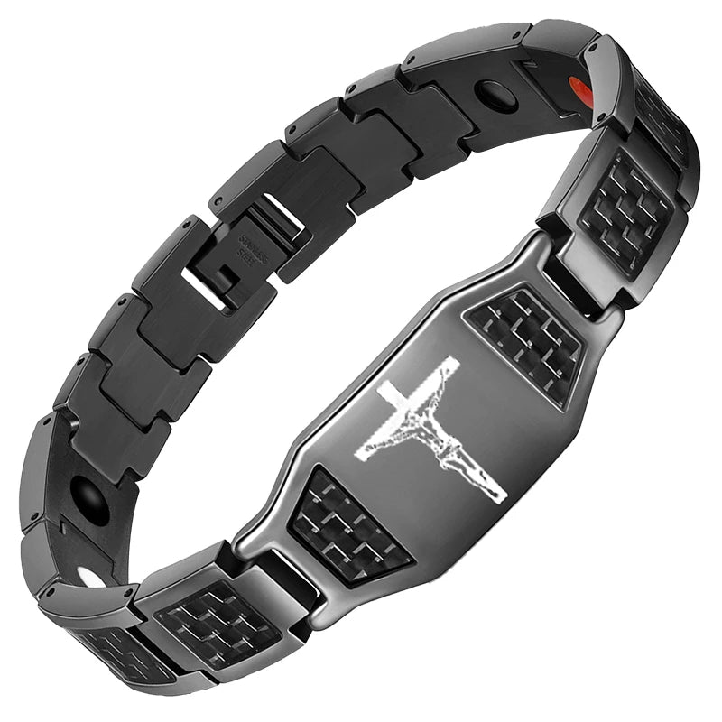 Germanium Black Healing Bracelet for Men Stainless Steel Magnetic Jewelry therapeutic Friendship for Joint Health Fashion Design