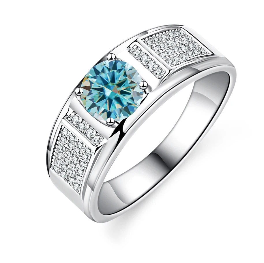 Real 1.0 Carat Moissanite Ring For Men Pure Solid 18K White Gold Rings D Color Diamond Engagement Wedding Ring Jewelry Gift