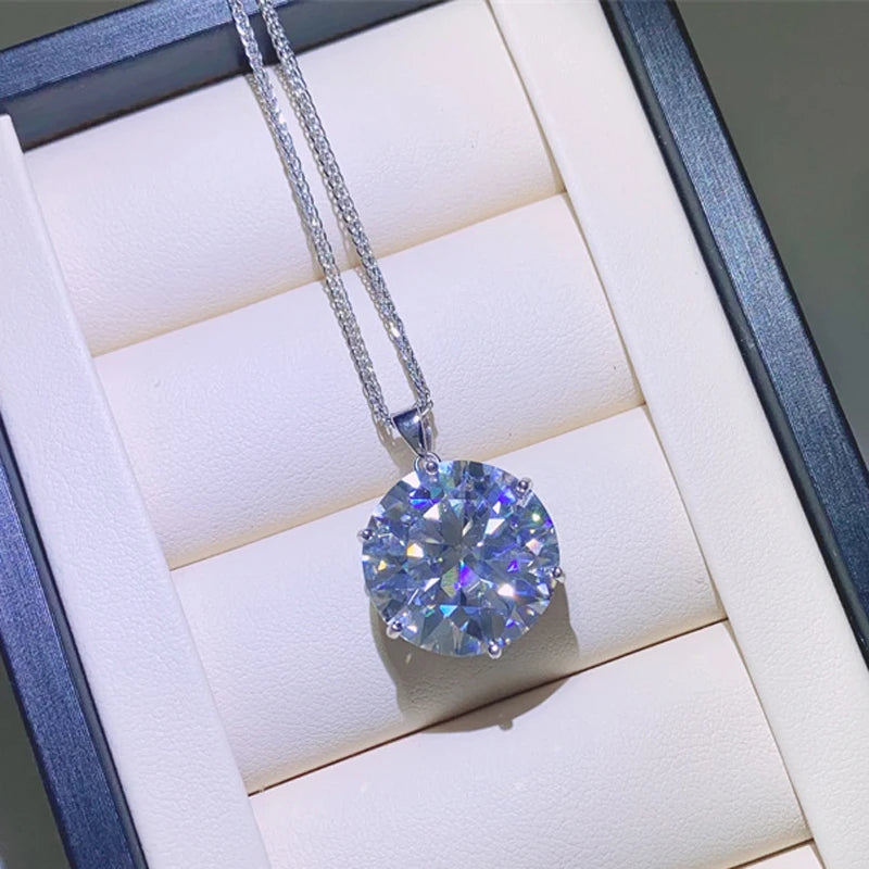NKHOG 20ct 18mm Round Moissanite Necklace Pendant Women 925 Silver Plated 18k Gold Big Diamond Chain Party Gift Fine Jewelry GRA