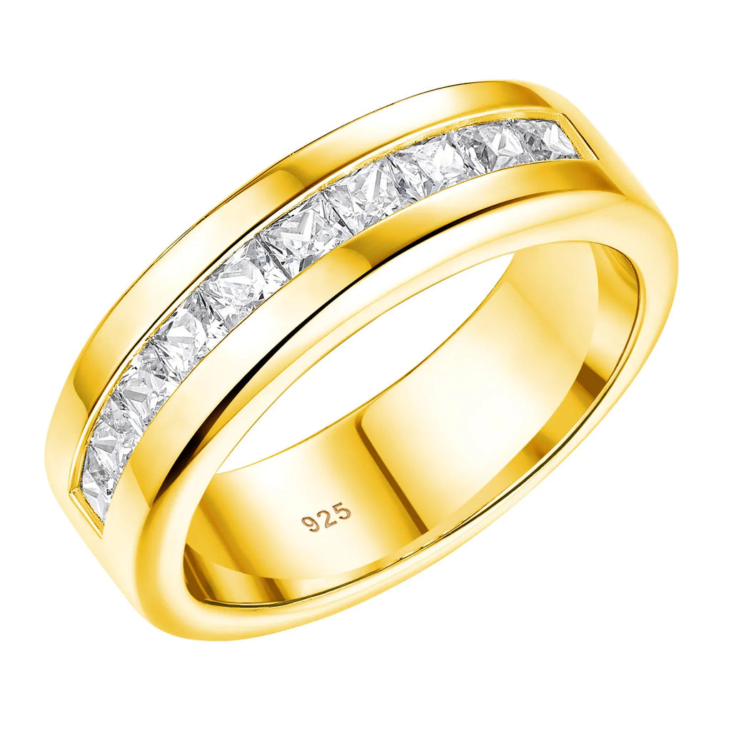 Newshe 925 Silver Certified Moissanite Mens Wedding Band Half Eternity Princess Cut Lab Created Diamond Ring Luxury Jewelry