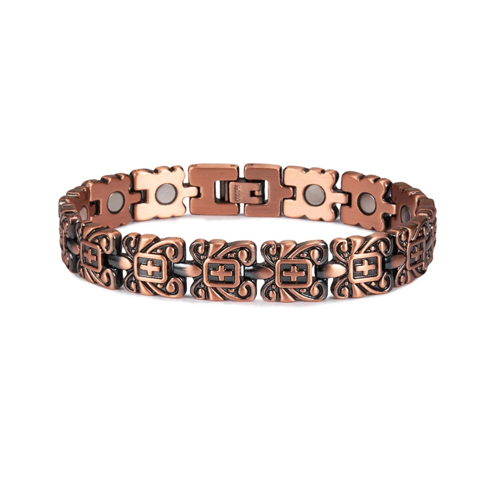Vinterly Magnetic Pure Copper Bracelet Men 12mm Wide Wristband Metal Magnet Therapy Hand Chain Link Health Energy Male Jewelry