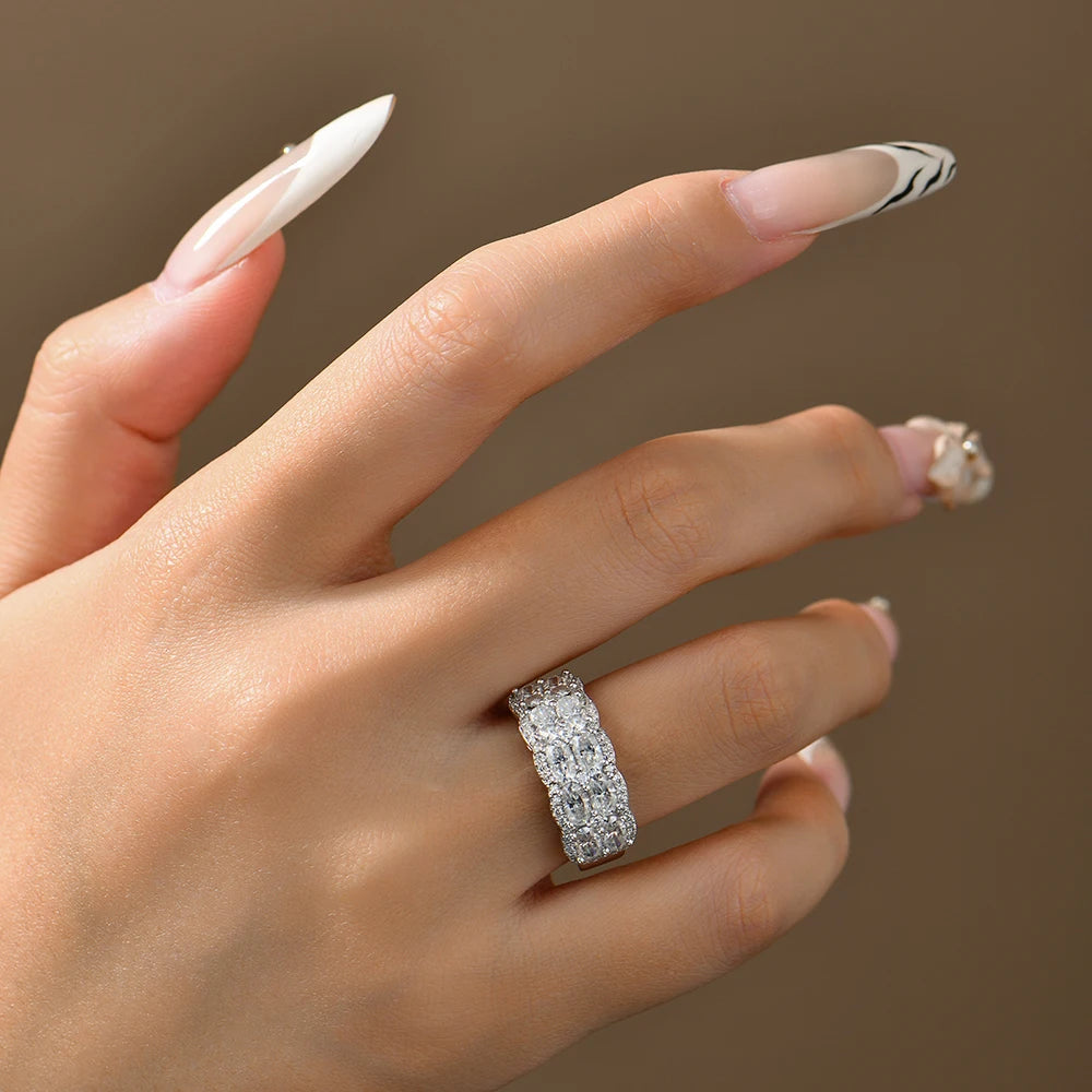 ATTAGEMS Two Rows of Oval Cut Moissanite Rings S925 Sterling Silver Sparkling Engagement Ring For Women Men High Quality Jewelry
