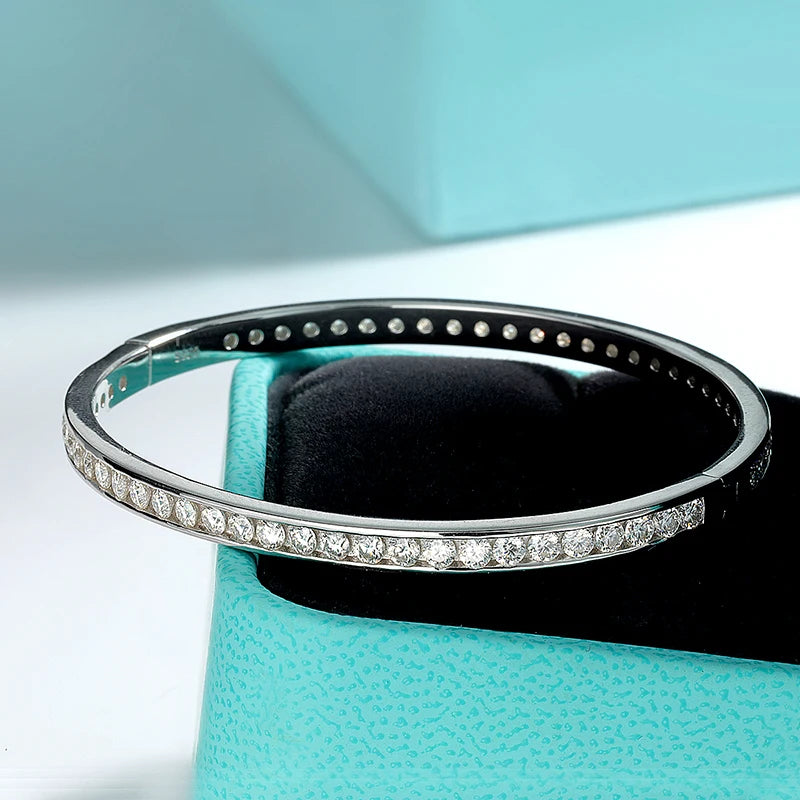 TBCYD 2.5MM Full Moissanite Bangle Bracelets For Women Girls S925 Silver With GRA Sparkling Spring Buckle Bracelets Fine Jewelry