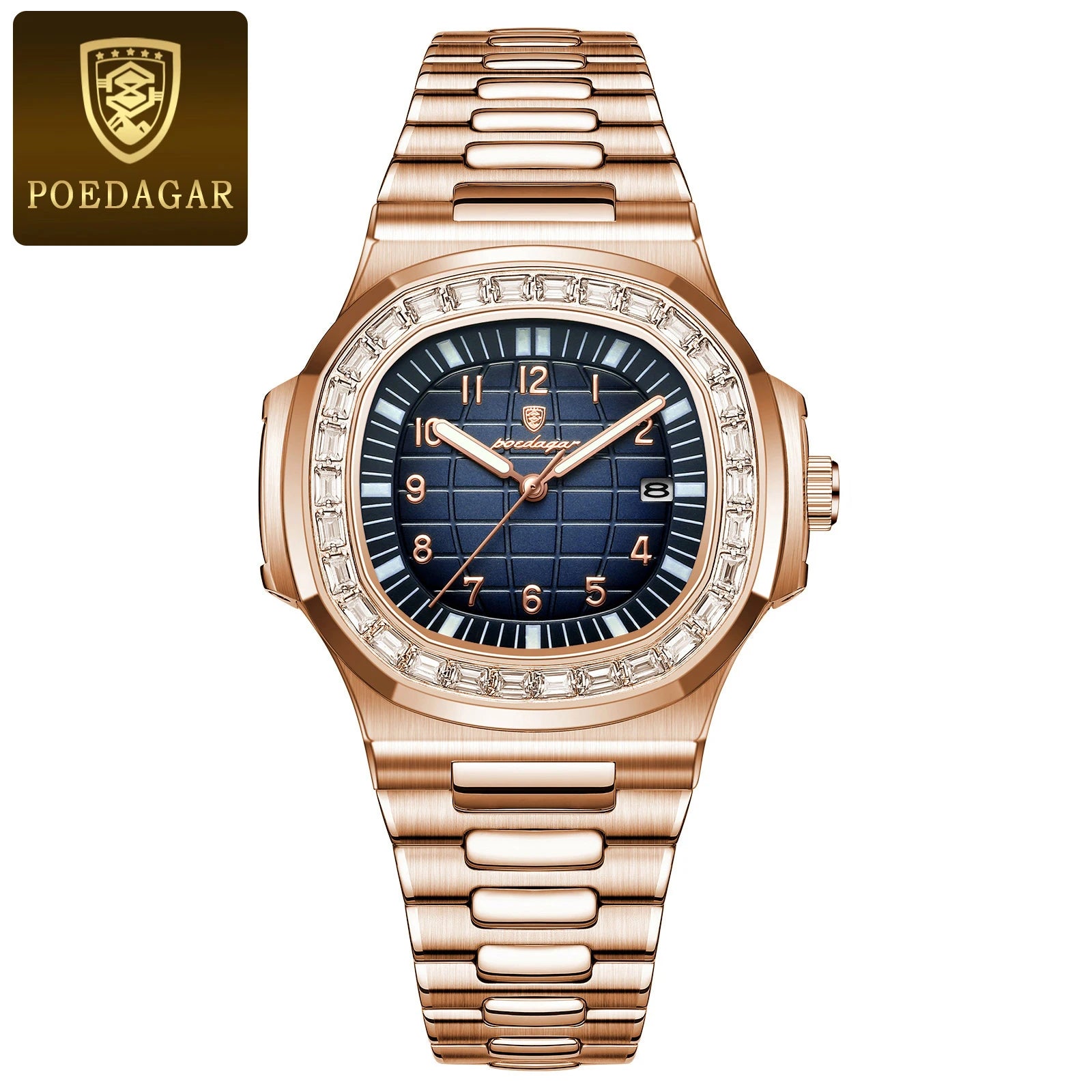 POEDAGAR Luxury Square Watches for Men Waterproof Luminous Date Man Wristwatch Stainless Steel Fashion Men's Quartz Watch Reloj