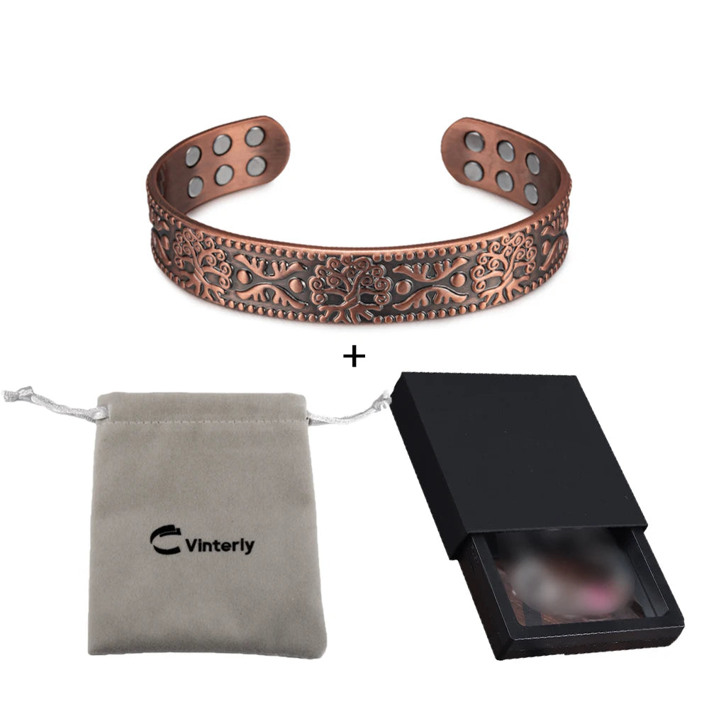 Vinterly Pure Copper Bracelets Vintage Viking Yggdrasil 15mm Adjustable Bangles Health Energy High Magnet Jewelry Male Resizable