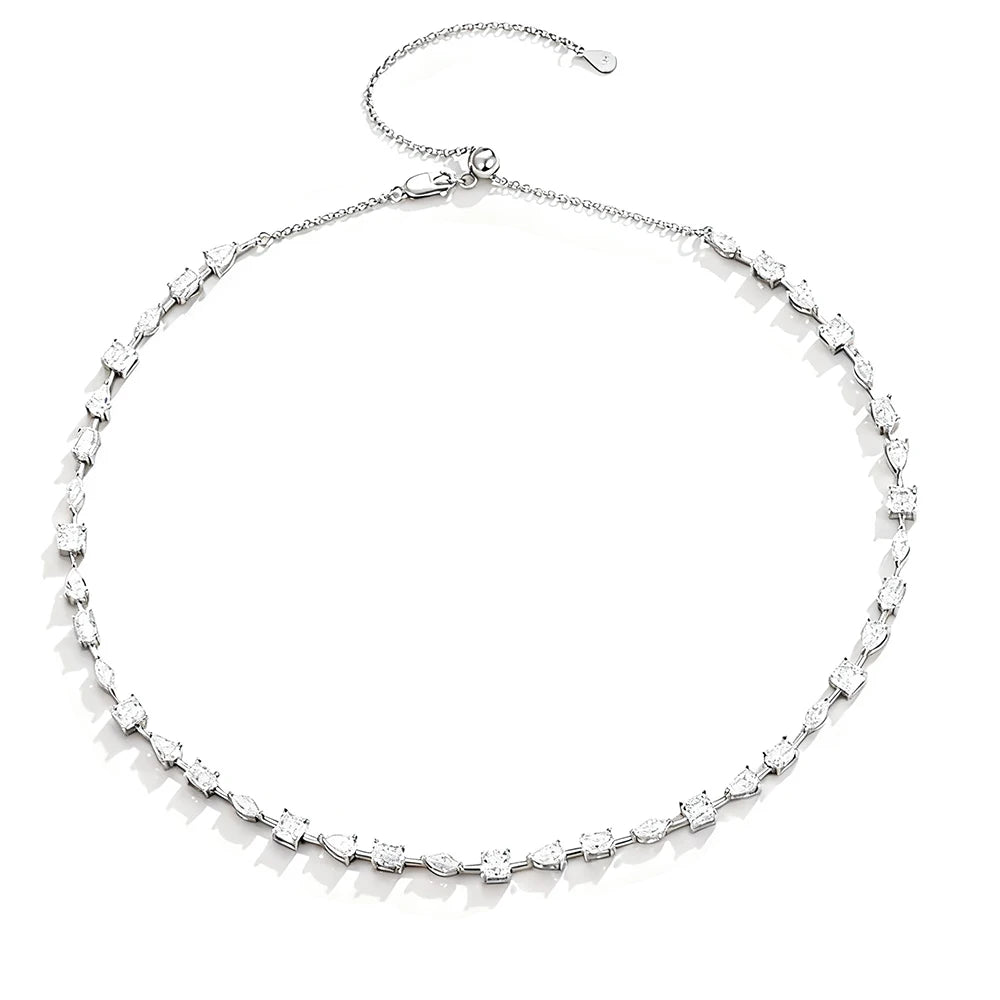 TEMGF Full Irregular Moissanite Chokers Necklaces 925 Silver Tennis Chain for Women Banquet Bridal Wedding Luxury Shiny Jewelry