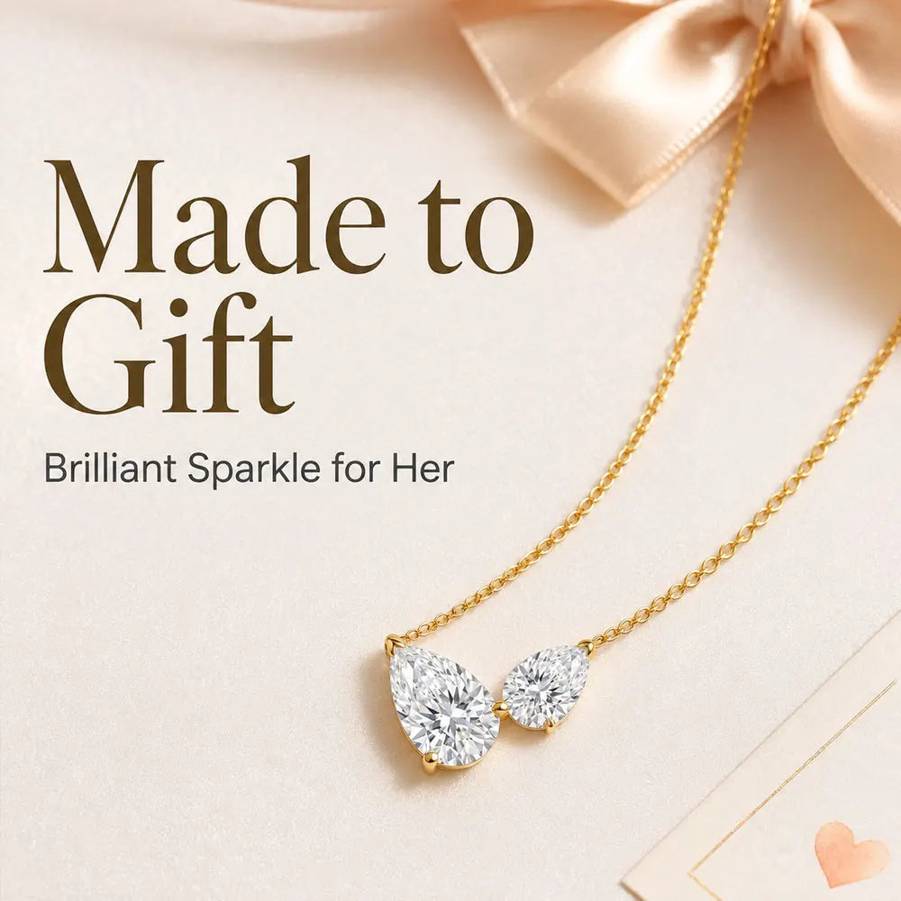 Knobspin Pear Cut Moissanite Necklace for Women 2 Gems Pendant 925 Sterling Silver Anniversary Necklaces for Her Jewelry Gift