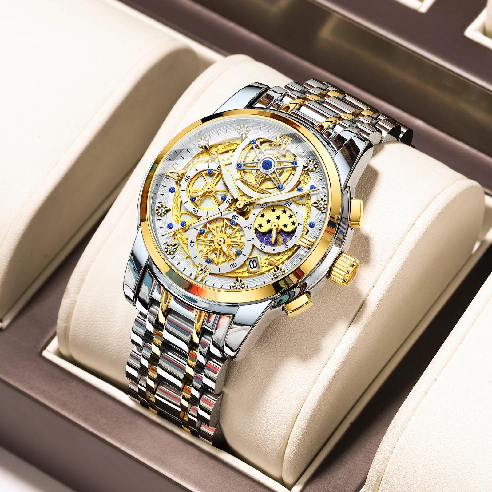 POEDAGAR Luxury Men's Quartz Watches Stainless Steel Date Chronograph Men Wristwatch Waterproof Luminous Fashion Man Watch Reloj
