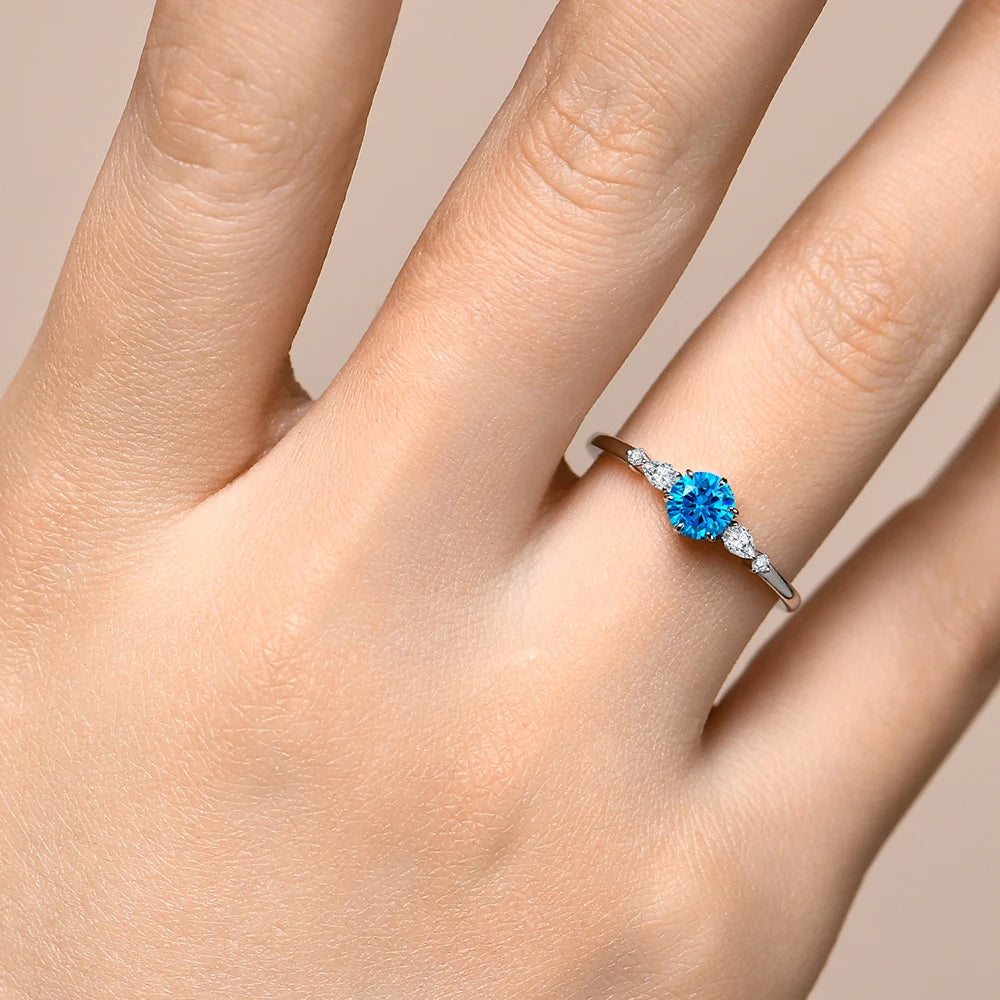 MINTYBOX New D Color Round Cut 0.5CT Colorful Blue Moissanite Ring for Women Solid 10K 14K 18K Gold Halloween Jewelry Party